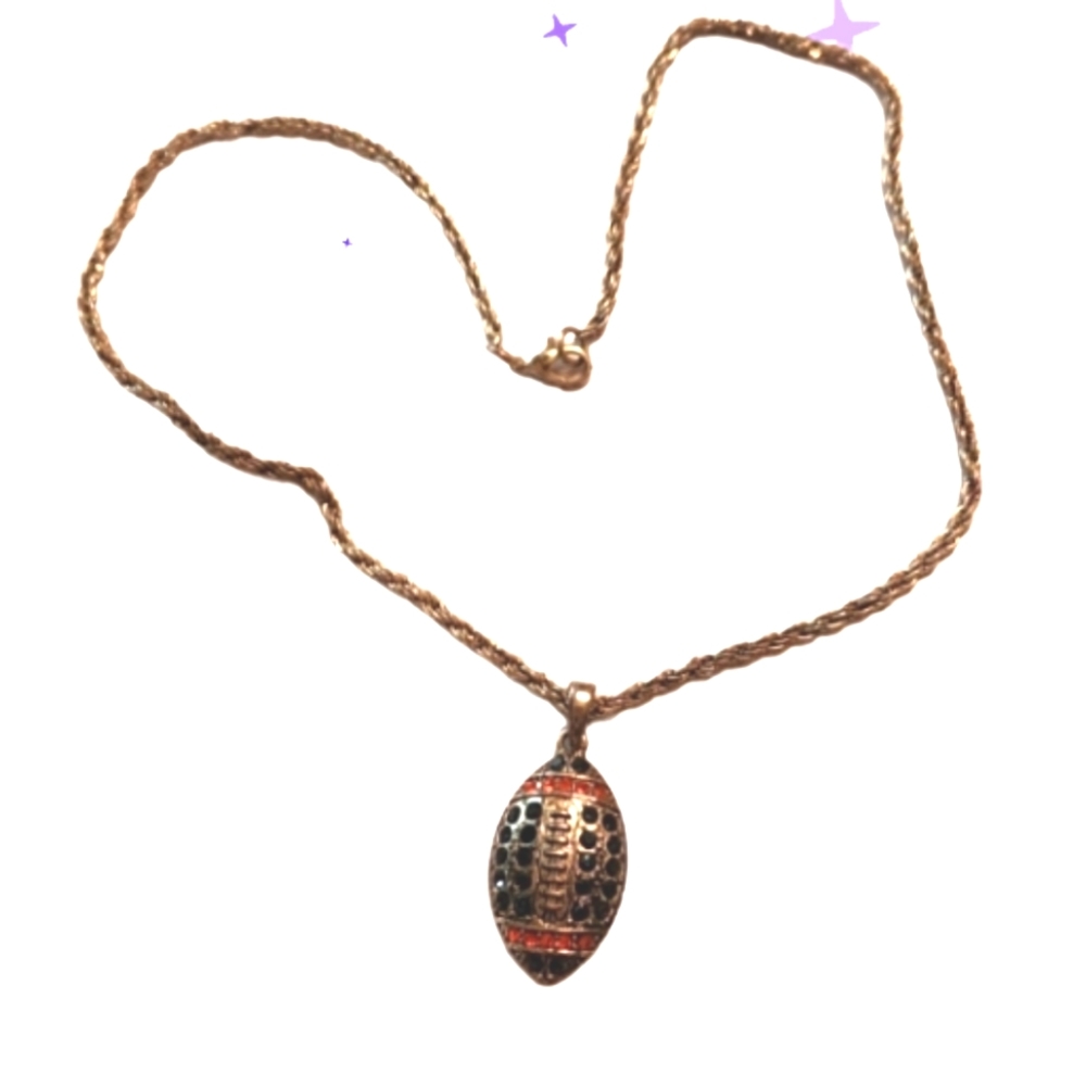 Pave crystal silvertoned football necklace blue & orange